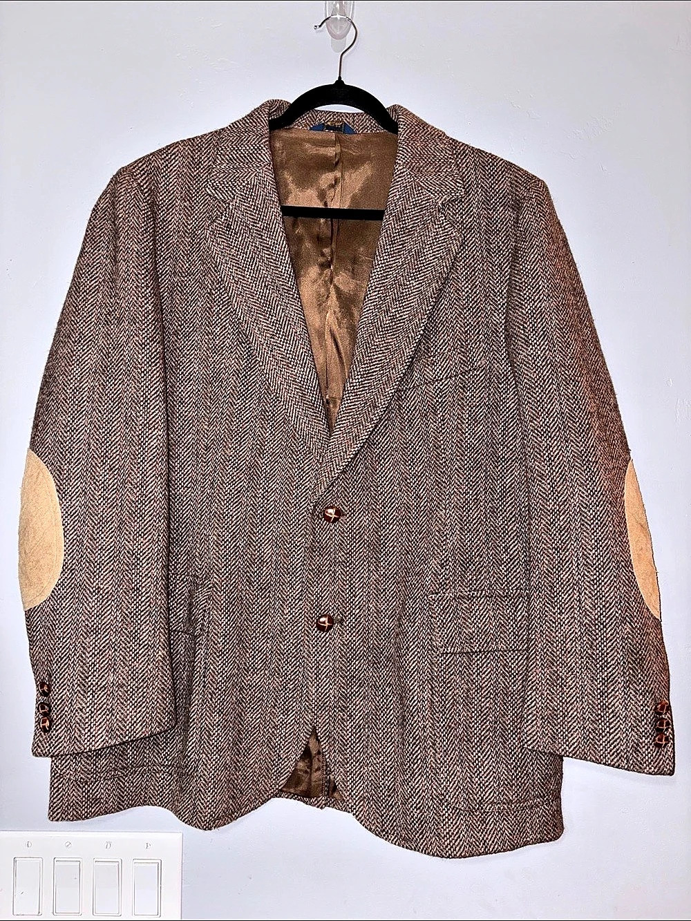 Vintage Pendleton Wool Herringbone Sport Coat Suede Elbow Patches 46
